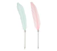 PATIKIL 1.0mm Feather Ballpoint Pens Bulk, 2Pcs Black Ink Vintage Plated Rod Quill Writing Pens for Office Wedding Guest Signature Style 2, Pink/Blue