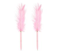 PATIKIL 1.0mm Feather Ballpoint Pens Bulk, 2Pcs Black Ink Vintage Plated Rod Quill Writing Pens for Office Wedding Guest Signature Style 1, Pink