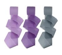 PATIKIL 1-1/2 Inch x 15 Yard Handmade Fringe Cotton Ribbon, 3 Roll Cotton Frayed Fringe Fabric Ribbons for Flower Bouquet Gift Wrapping DIY Crafts, Lavender/Purple/Dark Purple