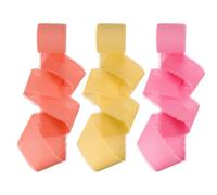 PATIKIL 1-1/2 Inch x 15 Yard Handmade Fringe Cotton Ribbon, 3 Roll Cotton Frayed Fringe Fabric Ribbons for Flower Bouquet Gift Wrapping DIY Crafts, Dark Pink/Yellow/Orange