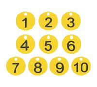 PATIKIL 1-10 Numbers Tags Plastic Round Numbered Marking Identify ID Key Hang Tag for Dormitory Key Chain Box Gym Cabinet Locker, Yellow with Black Text