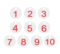 PATIKIL 1-10 Numbers Tags Plastic Round Numbered Marking Identify ID Key Hang Tag for Dormitory Key Chain Box Gym Cabinet Locker, White with Red Text