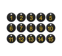 PATIKIL 1-15 Number Tags, 15Pcs Round ID Number Key Tags Plastic Numbered Keychain for Luggage Lockers Organizer Field Sales Hangers Clothes Labels, Yellow-Black