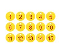 PATIKIL 1-15 Number Tags, 15Pcs Round ID Number Key Tags Plastic Numbered Keychain for Luggage Lockers Organizer Field Sales Hangers Clothes Labels, Red-Yellow