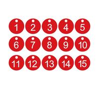PATIKIL 1-15 Number Tags, 15Pcs Round ID Number Key Tags Plastic Numbered Keychain for Luggage Lockers Organizer Field Sales Hangers Clothes Labels, White Red