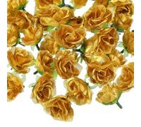 PATIKIL 1.18 Inch Mini Artificial Rose Flower Heads, 50 Pcs Silk Rose Bouquet Fake Flowers for DIY Wedding Bridal Shower Birthday Home Decor Party Decoration, Gold