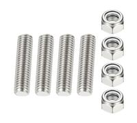PATIKIL 1/2"-13 UNC Fully Threaded Rod, 50mm Length 304 Stainless Steel Right Hand Long Thread Bar Studs with Nuts for Pipes Clamps Hangers U-Bolts 2Pcs