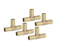 PATIKIL 1/2" Brass Tee Hose Barb Fitting,5 Pcs 3 Ways Union Intersection T Shape Barbed Split for Air Water Fuel Gas Liquid, Golden