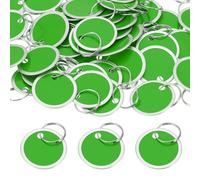 PATIKIL 1.2 Inch Metal Rim Key Tags 50 Pack Blank Round Paper Tags Bulk Writable Keychain Identifiers with Split Rings for Car Door Drawer Key Luggage Pet, Silver/Green
