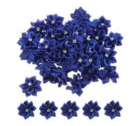 PATIKIL 1.2 Inch Small Satin Ribbon Flowers, 100 Pcs Mini Fabric Flowers For Crafts DIY Wedding Ornament Appliques, Dark Blue