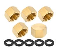PATIKIL 1/2" NPT Female Brass Pipe Fitting Cap Set, 5Pcs Outer Hex Thread Socket Plug Ends Sealing Cap Stop Valve Connector with Rubber Gasket for Faucets Tap Irrigation System