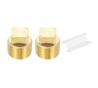 PATIKIL 1/2" NPT Male Brass Square Plug Fittings Set, 5Pcs Cored Thread Square Head Pipe Fittings Tubing End Sealing Cap with PTFE Tape for Boat, Drain Plug, Gas, Fuel Line