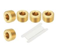 PATIKIL 1/2" NPT Male Internal Hex Pipe Fitting, 5 Pcs Brass Pipe Plug Fitting Assortment Kit Countersunk Thread Head Socket Pipe Plug Fitting Adapter with Tape