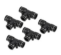 PATIKIL 1/2" Push to Connect Air Line Fitting, 5 Pack Tee T Shape Pneumatic Quick Connect Fittings, Black