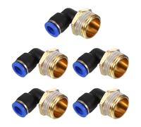PATIKIL 1/2" Push to Connect Fitting, 5 Pack PT Male Thread 90 Degree Connect 8mm Tubing Elbow and Straight Combination Air Tube Fitting Pneumatic Quick Connect Adapter, Blue