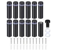 PATIKIL 1/2 x 1.6 Inch Sign Standoff Screws, 12 Set Stainless Steel Wall Standoff Mounting Hardware Advertising Glass Nail for Hanging Acrylic Picture Frame Acrylic Panel, Black