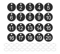 PATIKIL 1-20 Number Tags, 20Pcs Round ID Number Key Tags Plastic Numbered Keychain with Key Rings for Luggage Lockers Organizer Field Sales Hangers Clothes Labels, White-Black