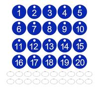PATIKIL 1-20 Number Tags, 20Pcs Round ID Number Key Tags Plastic Numbered Keychain with Key Rings for Luggage Lockers Organizer Field Sales Hangers Clothes Labels, White-Blue