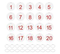 PATIKIL 1-20 Number Tags, 20Pcs Round ID Number Key Tags Plastic Numbered Keychain with Key Rings for Luggage Lockers Organizer Field Sales Hangers Clothes Labels, Red-White
