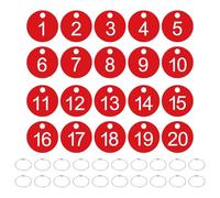 PATIKIL 1-20 Number Tags, 20Pcs Round ID Number Key Tags Plastic Numbered Keychain with Key Rings for Luggage Lockers Organizer Field Sales Hangers Clothes Labels, White-Red
