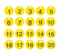 PATIKIL 1-20 Numbers Tags Plastic Round Numbered Marking Identify ID Key Hang Tag for Dormitory Key Chain Box Gym Cabinet Locker, Yellow with Black Text