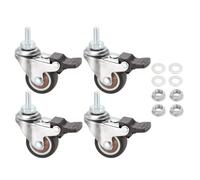 PATIKIL 1.25 Inch Swivel Caster Wheels with Brake, 4Pcs M6x15mm TPE Rubber Threaded Stem Casters Load Capacity 132 Lbs with Tool Set for Furniture Trolley Cart, Brown