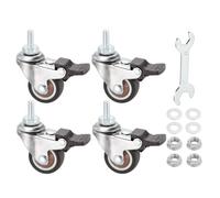 PATIKIL 1.25 Inch Threaded Stem Casters with Brake, 4Pcs M6x15mm Low Profile Swivel Caster Wheels Load Capacity 132 Lbs for Furniture Trolley Cart, Brown