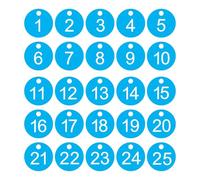 PATIKIL 1-25 Number Tags, 25Pcs Round ID Number Key Tags Plastic Numbered Keychain for Luggage Lockers Organizer Field Sales Hangers Clothes Labels, Sky Blue-White