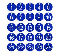 PATIKIL 1-25 Number Tags, 25Pcs Round ID Number Key Tags Plastic Numbered Keychain for Luggage Lockers Organizer Field Sales Hangers Clothes Labels, White-Blue