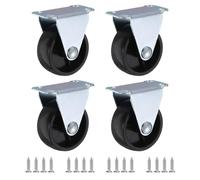 PATIKIL 1.25" Rigid Caster Wheels, 4 Pack Silent Fixed Plate Casters with M4 Screws Load Capacity 53Lbs for Furniture Workbench Cart Trolley One Direction Rolling, Black(NO Brake)
