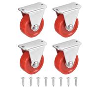 PATIKIL 1.25" Rigid Caster Wheels, 4 Pack Silent Fixed Plate Casters with M4 Screws Load Capacity 88Lbs for Furniture Workbench Cart Trolley One Direction Rolling, Red (NO Brake)