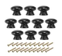 PATIKIL 1-3/8 Inch Round Black Wood Drawer Knobs, 10 Pcs with Screws for Kitchen Cupboard Furniture Door