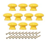 PATIKIL 1-3/8 Inch Round Yellow Wood Drawer Knobs, 10 Pack with Screws