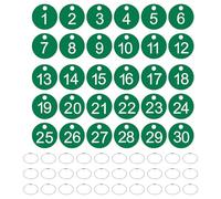 PATIKIL 1-30 Number Tags, 30Pcs Round ID Number Key Tags Plastic Numbered Keychain with Key Rings for Luggage Lockers Organizer Field Sales Hangers Clothes Labels, White-Green