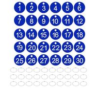 PATIKIL 1-30 Number Tags, 30Pcs Round ID Number Key Tags Plastic Numbered Keychain with Key Rings for Luggage Lockers Organizer Field Sales Hangers Clothes Labels, White-Blue
