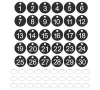PATIKIL 1-30 Number Tags, 30Pcs Round ID Number Key Tags Plastic Numbered Keychain with Key Rings for Luggage Lockers Organizer Field Sales Hangers Clothes Labels, White-Black