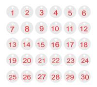 PATIKIL 1-30 Numbers Tags Plastic Round Numbered Marking Identify ID Key Hang Tag for Dormitory Key Chain Box Gym Cabinet Locker, White with Red Text