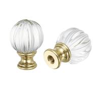 PATIKIL 1/4-27 Lamp Finial Cap for Lampshade Harp Top, 2Pcs Cap Nut Screw Cap Knob Clear Pumpkin Ball Shaped Crystal Lamp Shade Decoration for Table Floor Lamp, Gold Tone