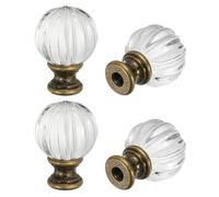 PATIKIL 1/4-27 Lamp Finial Cap for Lampshade Harp Top, 4Pcs Cap Nut Screw Cap Knob Clear Pumpkin Ball Shaped Crystal Lamp Shade Decoration for Table Floor Lamp, Bronze Tone