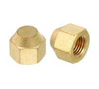 PATIKIL 1/4" Brass Flare Cap, 7/16-20UNF Female Thread 2Pcs SAE Flare Fitting 45 Degree Hex Pipe Fittings for Air Conditioner Refrigeration