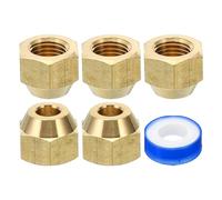 PATIKIL 1/4" Brass Flare Nut, 5pcs SAE 45 Degree Copper Flared Tube Fitting Brass Pipe Fitting for Air Conditioner Water Gas Line, Glossy