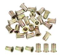 PATIKIL 1/4" Carbon Steel Rivet Nut, 100 Pcs Flat Head Rivet Nut Threaded Insert Nut for Furniture Decoration Electrical Industrial, Gold