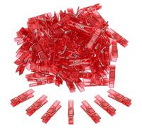 PATIKIL 1.4" Colored Clothes Pins, 100Pcs Mini Colorful Plastic Clothes Clips Strong Grip Photo Clips for Pictures Hanging Clothes Decorative Crafts, Transparent Red