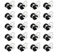 PATIKIL 1/4 Inch Cable Clamps, 50 Pcs 304 Stainless Steel Conduit Clamp Cable Rigid Pipe Strap Metal Rubber Clips for Pipes Wire Line Hose Bracket Tube Holder, Black (6.4mm)