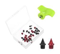 PATIKIL 1/4 Inch Carbon Steel Track Spikes, 32 Pack Sports Shoes Spikes Replacement Accessories with Spike Wrench for Long Jumping Running, Black Red