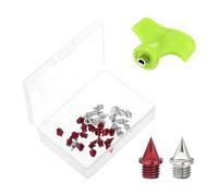 PATIKIL 1/4 Inch Carbon Steel Track Spikes, 32 Pack Sports Shoes Spikes Replacement Accessories with Spike Wrench for Long Jumping Running, Red Silver