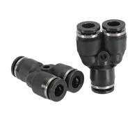 PATIKIL 1/4 inch OD Y Shape Plastic Push to Connect Fittings, 2 Pack Y Type 3 Ways Tube Connect Thread Tube Fittings Push Lock for Air Water RO System, Black