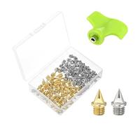 PATIKIL 1/4 Inch Steel Track Spikes, 100 Pack Sports Shoes Spikes Replacement Accessories with Spike Wrench for Long Jumping Running, Gold Silver
