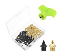 PATIKIL 1/4 Inch Steel Track Spikes, 100 Pack Sports Shoes Spikes Replacement Accessories with Spike Wrench for Long Jumping Running, Black Gold