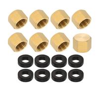 PATIKIL 1/4" NPT Female Brass Pipe Fitting Cap Set, 8Pcs Outer Hex Thread Socket Plug Ends Sealing Cap Stop Valve Connector with Rubber Gasket for Faucets Tap Irrigation System